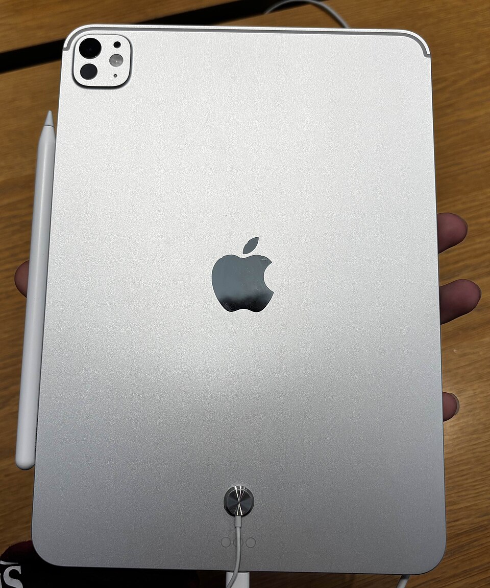 The back of a silver 11-inch iPad Pro with M5